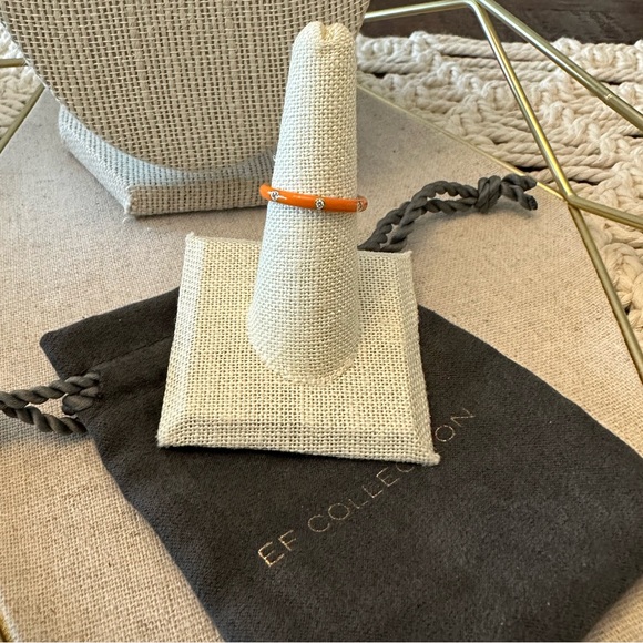 EF Collection Jewelry - EF Collection 14k Gold Enamel Diamond Ring - Orange - Size 7